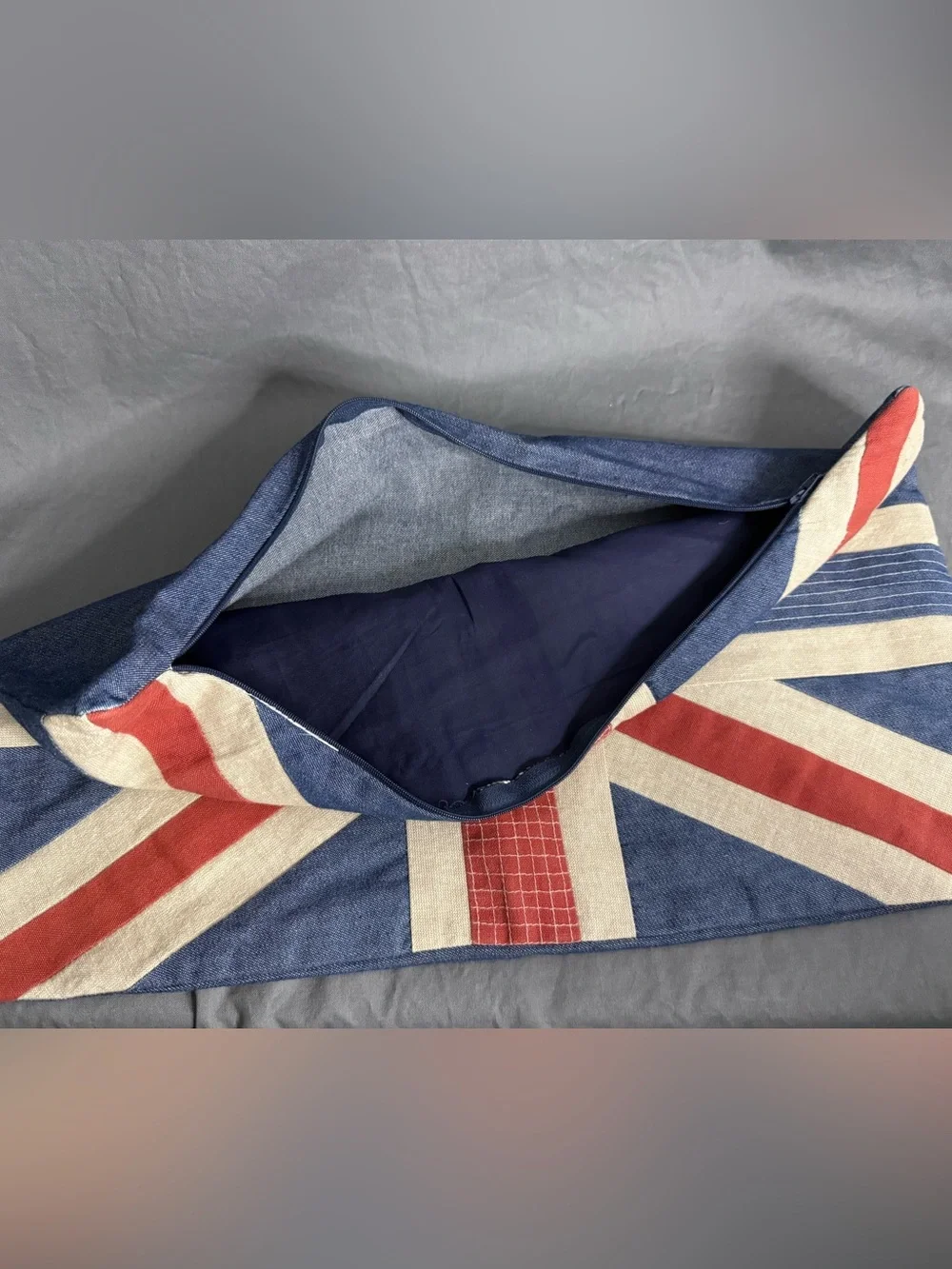 Vintage Denim Union Jack Pillow Cover 12”x 20”